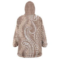 Polynesia Plumeria Lei Wearable Blanket Hoodie Beige Curves Motif