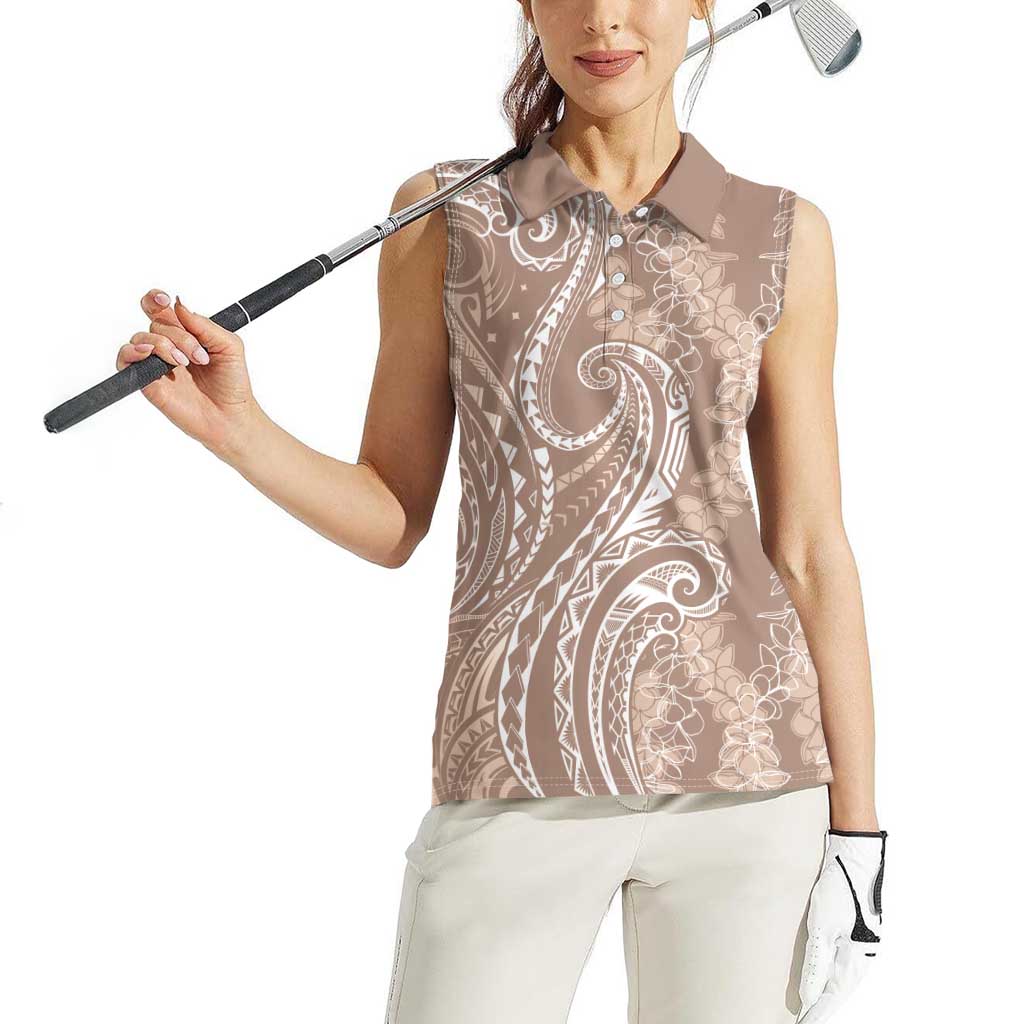 Polynesia Plumeria Lei Women Sleeveless Polo Shirt Beige Curves Motif