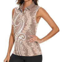 Polynesia Plumeria Lei Women Sleeveless Polo Shirt Beige Curves Motif