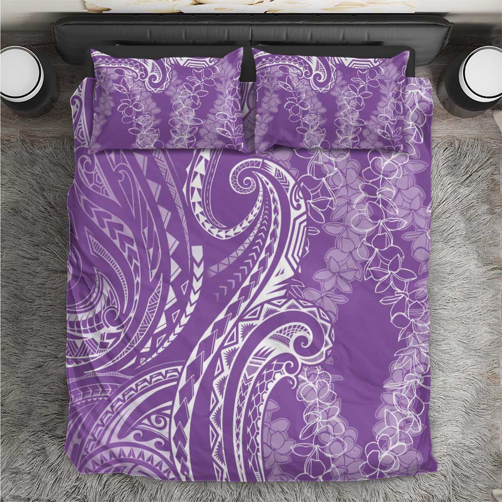 Polynesia Plumeria Lei Bedding Set Periwinkle Curves Motif