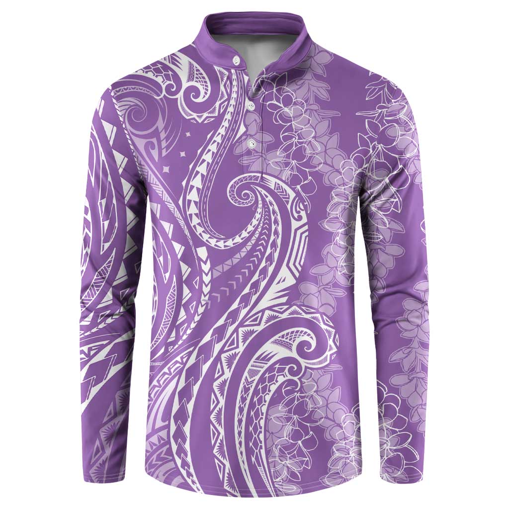 Polynesia Plumeria Lei Button Sweatshirt Periwinkle Curves Motif