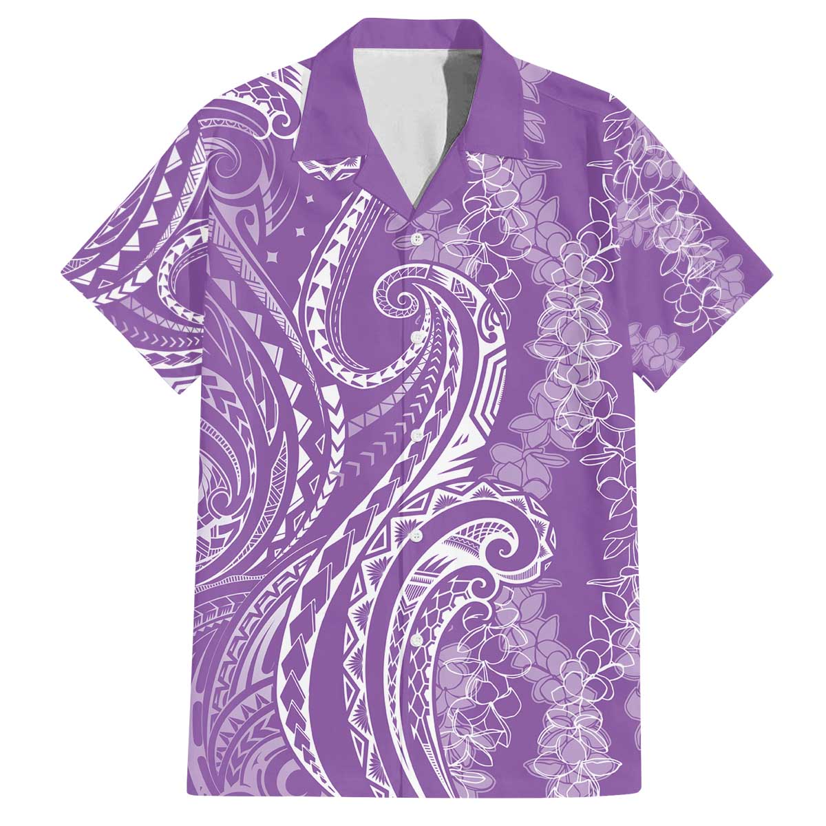 Polynesia Plumeria Lei Family Matching Off The Shoulder Long Sleeve Dress and Hawaiian Shirt Periwinkle Curves Motif