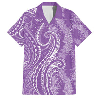 Polynesia Plumeria Lei Family Matching Off The Shoulder Long Sleeve Dress and Hawaiian Shirt Periwinkle Curves Motif