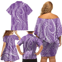 Polynesia Plumeria Lei Family Matching Off Shoulder Short Dress and Hawaiian Shirt Periwinkle Curves Motif