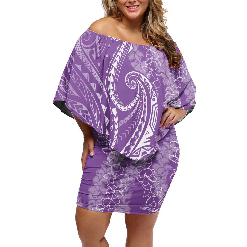 Polynesia Plumeria Lei Family Matching Off Shoulder Short Dress and Hawaiian Shirt Periwinkle Curves Motif