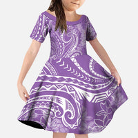 Polynesia Plumeria Lei Family Matching Puletasi and Hawaiian Shirt Periwinkle Curves Motif LT7 Daughter's Dress Periwinkle - Polynesian Pride