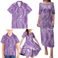 Polynesia Plumeria Lei Family Matching Puletasi and Hawaiian Shirt Periwinkle Curves Motif LT7 - Polynesian Pride