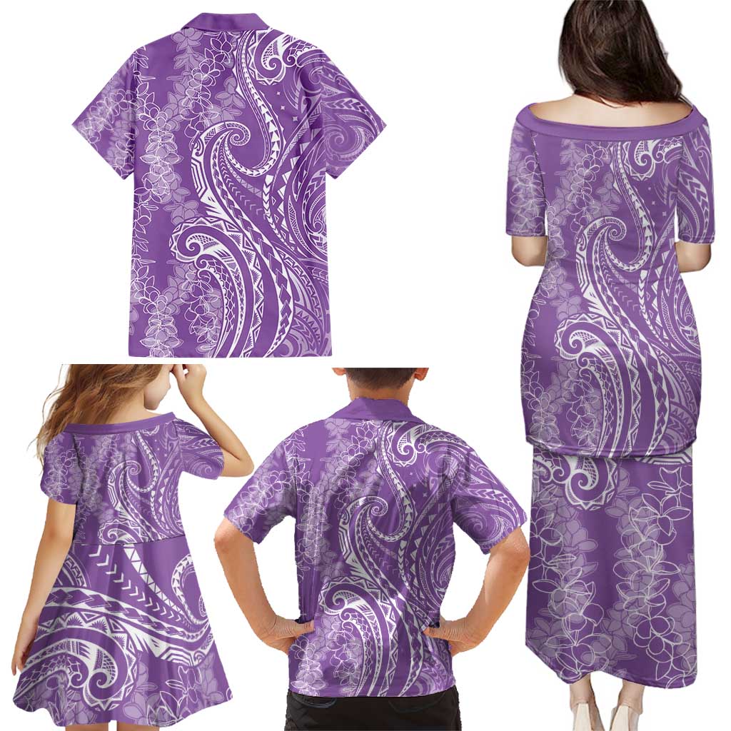 Polynesia Plumeria Lei Family Matching Puletasi and Hawaiian Shirt Periwinkle Curves Motif LT7 - Polynesian Pride