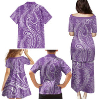 Polynesia Plumeria Lei Family Matching Puletasi and Hawaiian Shirt Periwinkle Curves Motif LT7 - Polynesian Pride