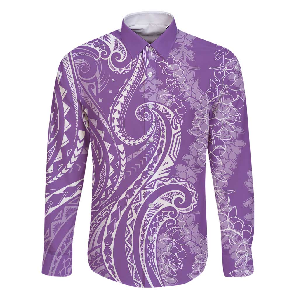 Polynesia Plumeria Lei Family Matching Puletasi and Hawaiian Shirt Periwinkle Curves Motif LT7 Dad's Shirt - Long Sleeve Periwinkle - Polynesian Pride