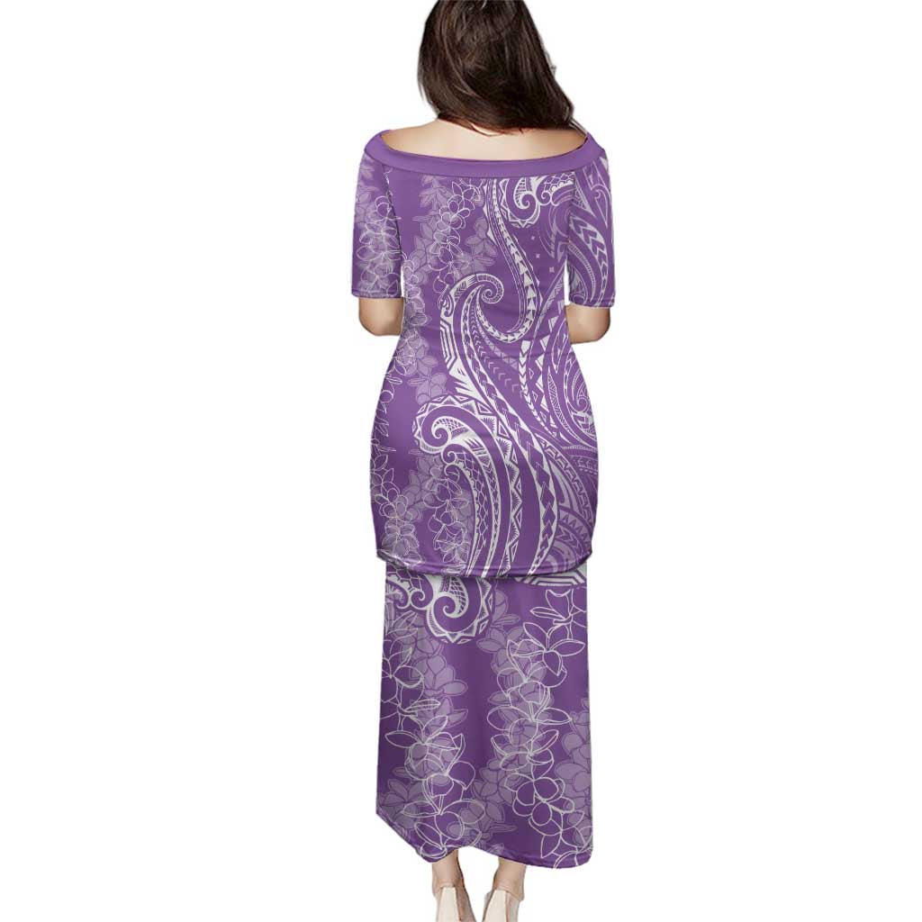 Polynesia Plumeria Lei Family Matching Puletasi and Hawaiian Shirt Periwinkle Curves Motif LT7 - Polynesian Pride