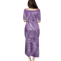 Polynesia Plumeria Lei Family Matching Puletasi and Hawaiian Shirt Periwinkle Curves Motif LT7 - Polynesian Pride