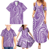 Polynesia Plumeria Lei Family Matching Summer Maxi Dress and Hawaiian Shirt Periwinkle Curves Motif