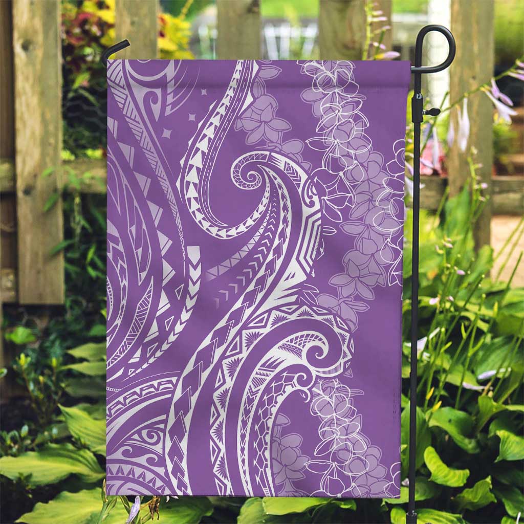Polynesia Plumeria Lei Garden Flag Periwinkle Curves Motif