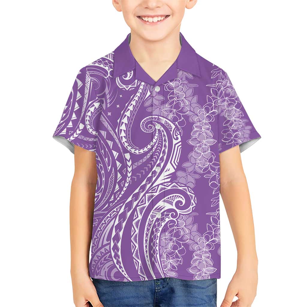 Polynesia Plumeria Lei Kid Hawaiian Shirt Periwinkle Curves Motif