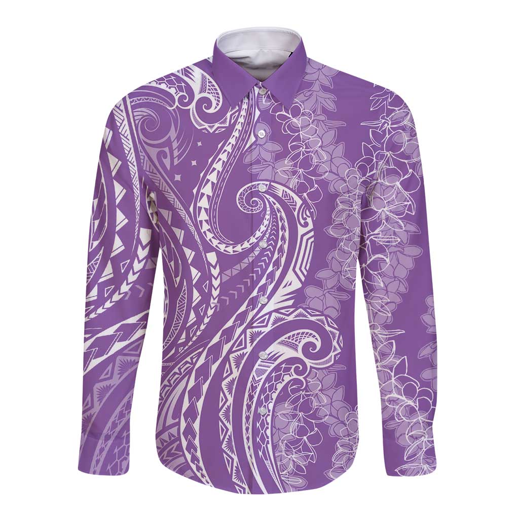 Polynesia Plumeria Lei Long Sleeve Button Shirt Periwinkle Curves Motif