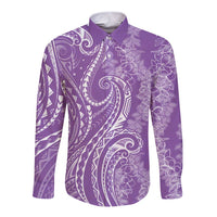 Polynesia Plumeria Lei Long Sleeve Button Shirt Periwinkle Curves Motif