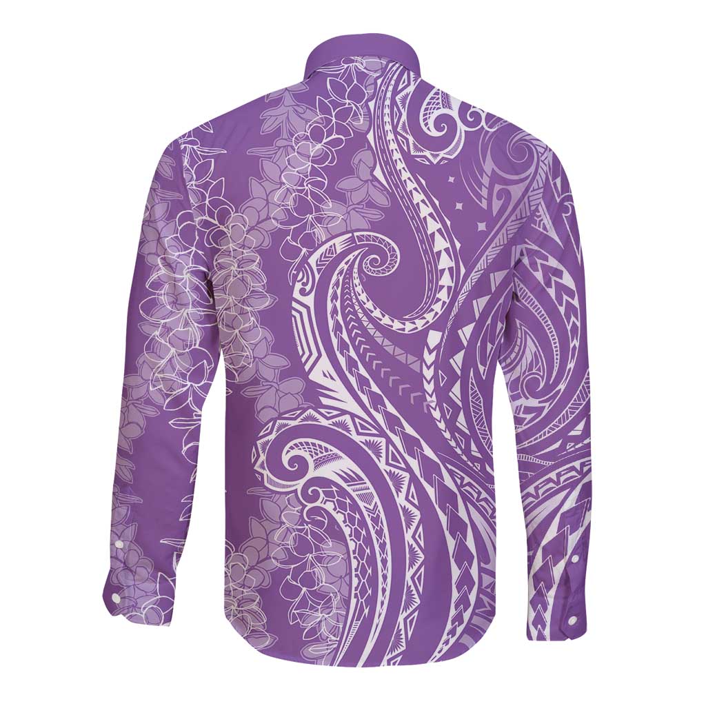 Polynesia Plumeria Lei Long Sleeve Button Shirt Periwinkle Curves Motif