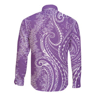 Polynesia Plumeria Lei Long Sleeve Button Shirt Periwinkle Curves Motif