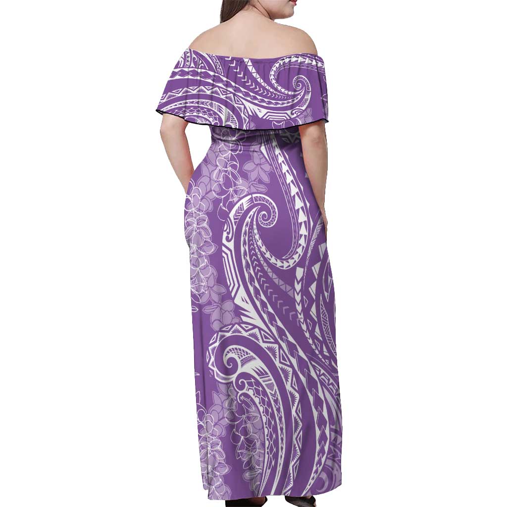 Polynesia Plumeria Lei Off Shoulder Maxi Dress Periwinkle Curves Motif