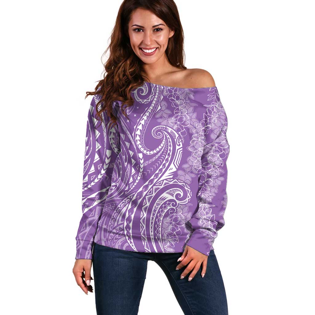 Polynesia Plumeria Lei Off Shoulder Sweater Periwinkle Curves Motif