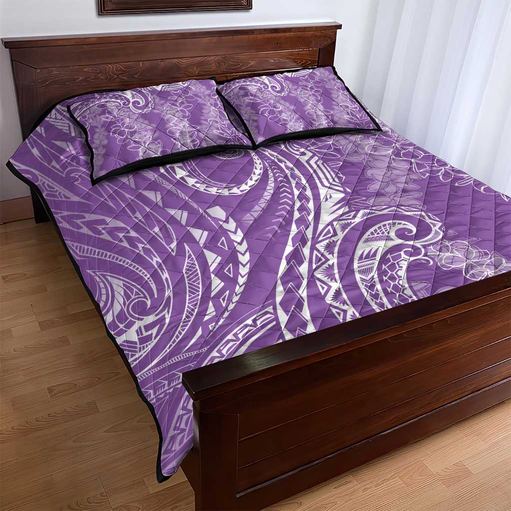 Polynesia Plumeria Lei Quilt Bed Set Periwinkle Curves Motif