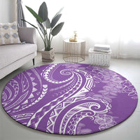 Polynesia Plumeria Lei Round Carpet Periwinkle Curves Motif