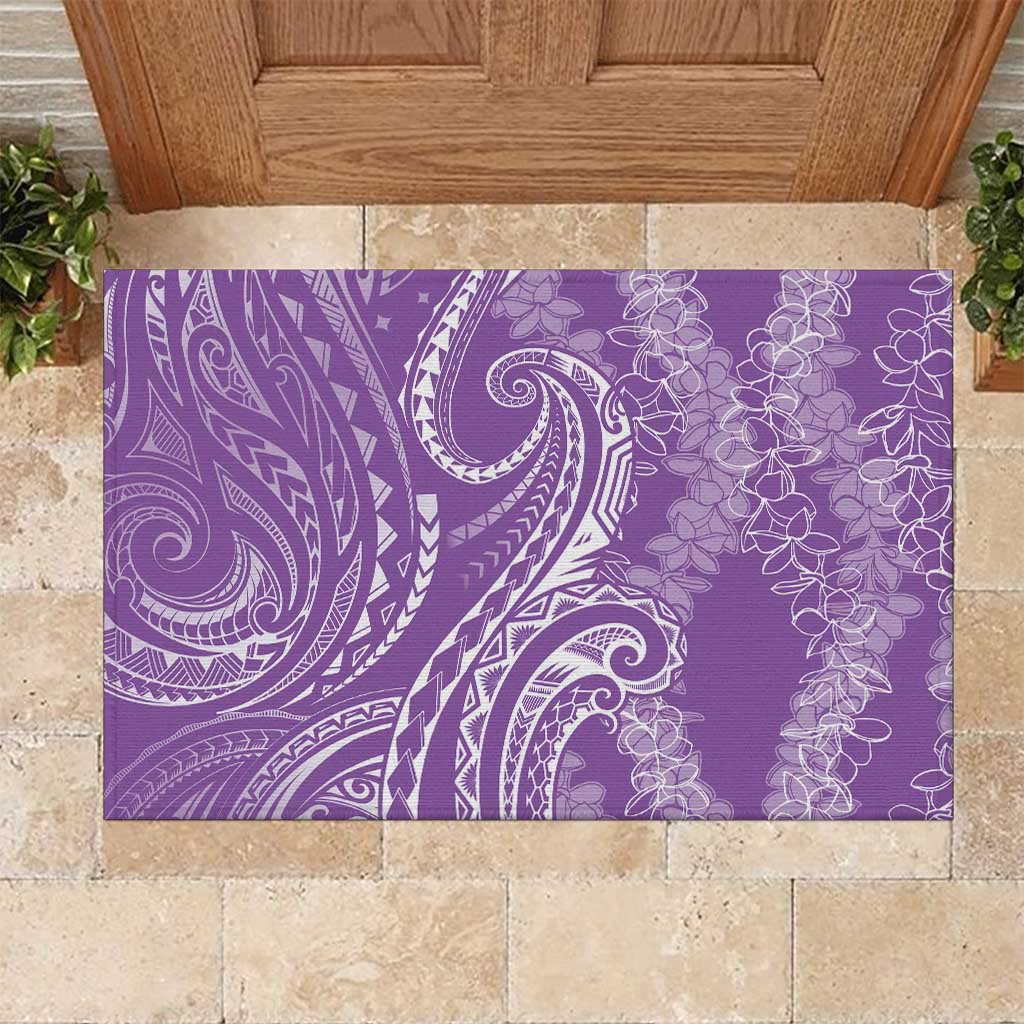 Polynesia Plumeria Lei Rubber Doormat Periwinkle Curves Motif