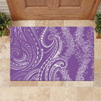 Polynesia Plumeria Lei Rubber Doormat Periwinkle Curves Motif
