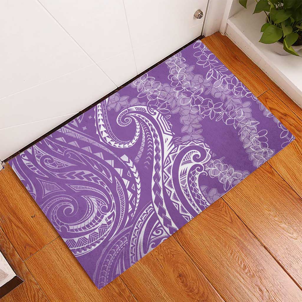 Polynesia Plumeria Lei Rubber Doormat Periwinkle Curves Motif
