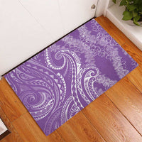 Polynesia Plumeria Lei Rubber Doormat Periwinkle Curves Motif