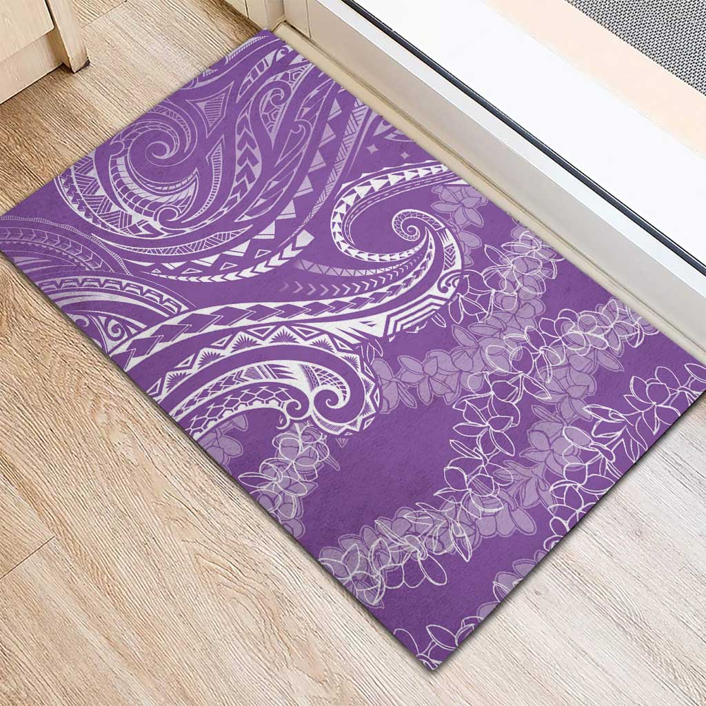 Polynesia Plumeria Lei Rubber Doormat Periwinkle Curves Motif