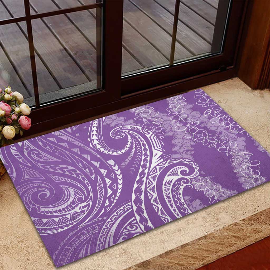 Polynesia Plumeria Lei Rubber Doormat Periwinkle Curves Motif