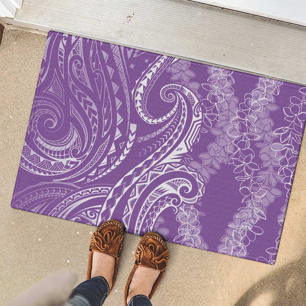 Polynesia Plumeria Lei Rubber Doormat Periwinkle Curves Motif