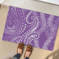 Polynesia Plumeria Lei Rubber Doormat Periwinkle Curves Motif