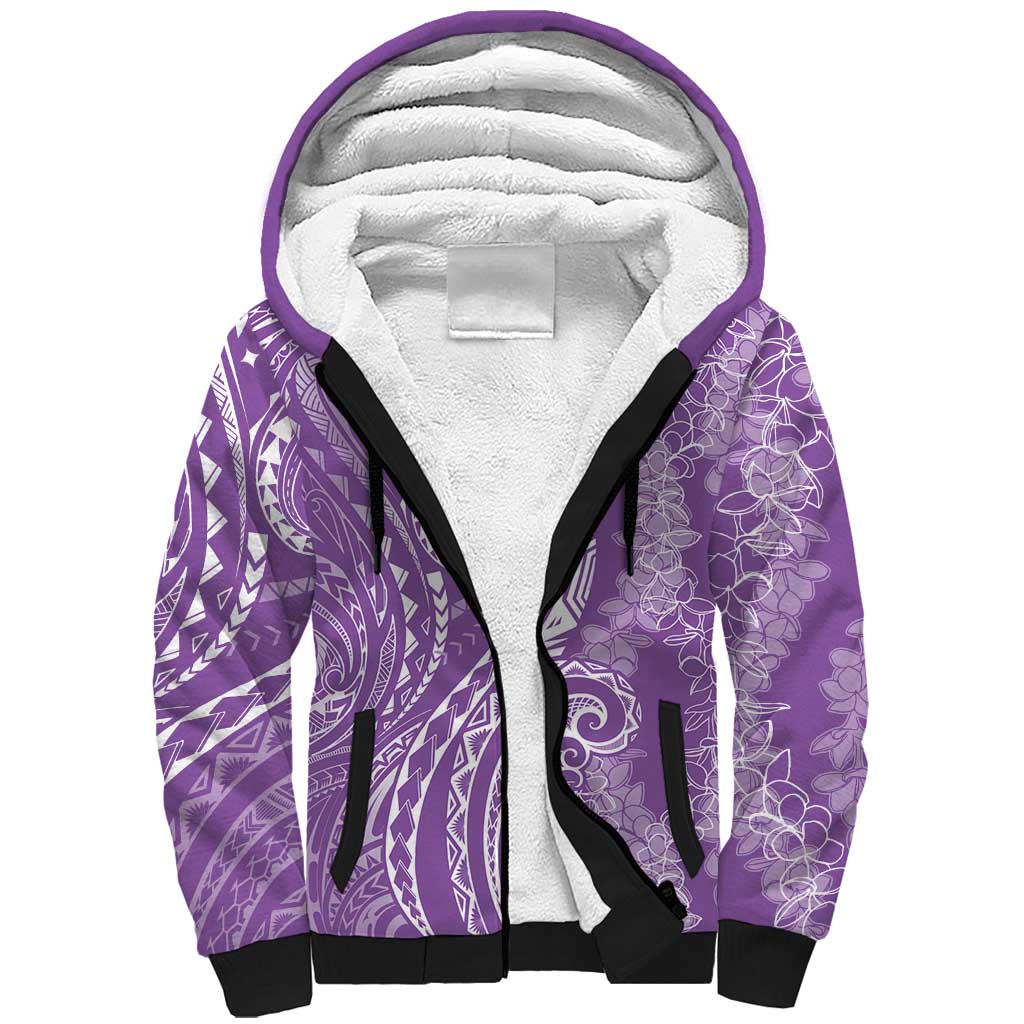 Polynesia Plumeria Lei Sherpa Hoodie Periwinkle Curves Motif
