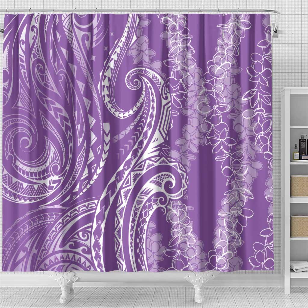 Polynesia Plumeria Lei Shower Curtain Periwinkle Curves Motif