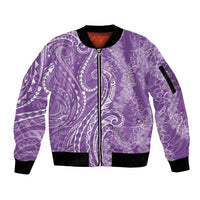 Polynesia Plumeria Lei Sleeve Zip Bomber Jacket Periwinkle Curves Motif LT7 Unisex Periwinkle - Polynesian Pride