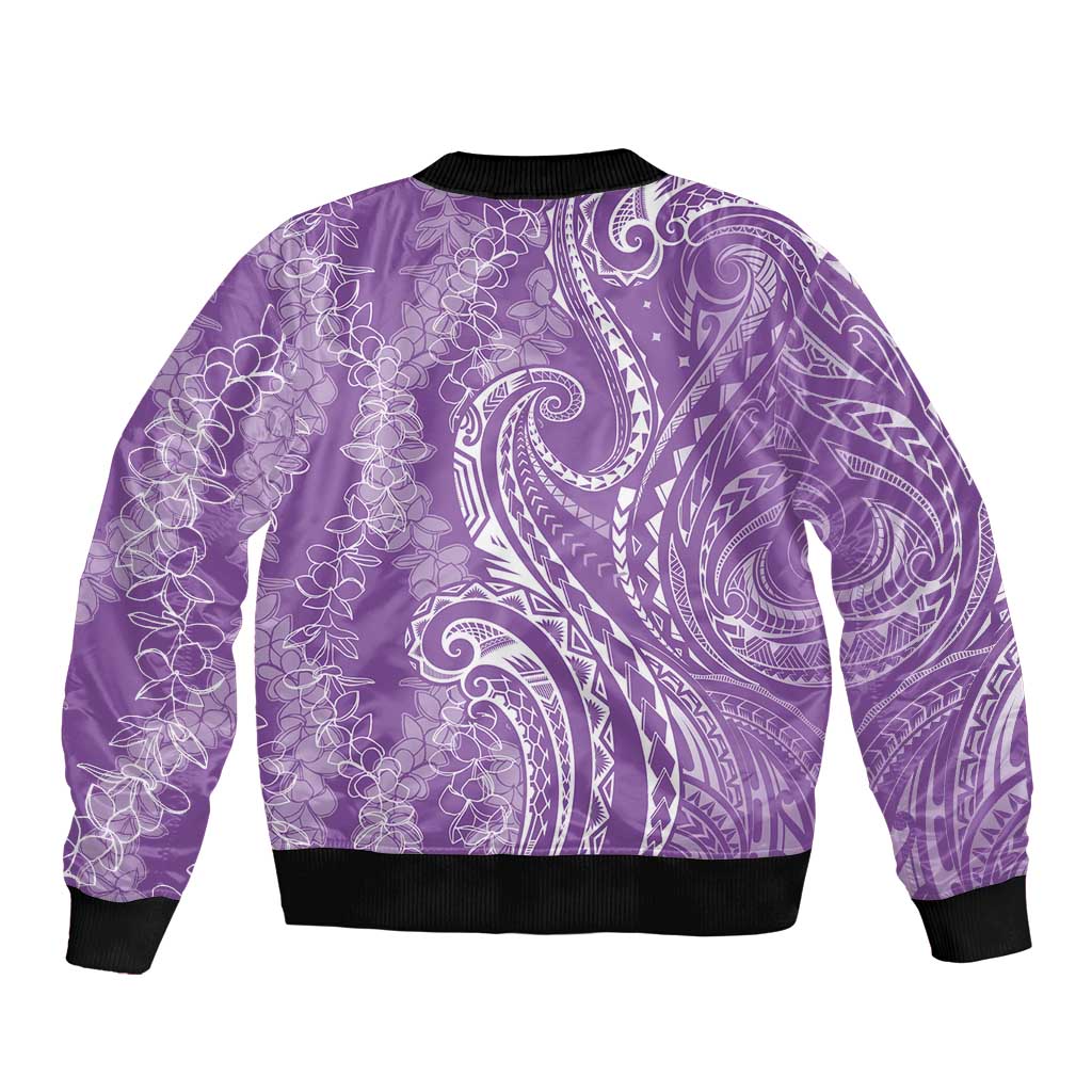 Polynesia Plumeria Lei Sleeve Zip Bomber Jacket Periwinkle Curves Motif LT7 - Polynesian Pride