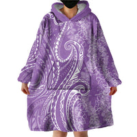 Polynesia Plumeria Lei Wearable Blanket Hoodie Periwinkle Curves Motif