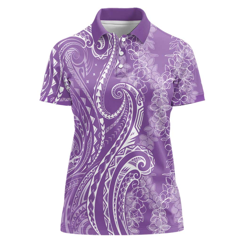 Polynesia Plumeria Lei Women Polo Shirt Periwinkle Curves Motif