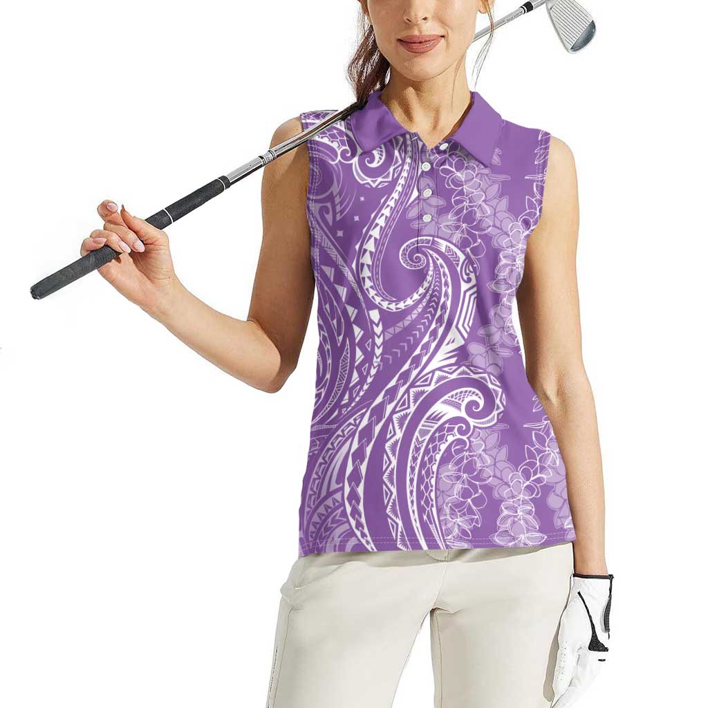 Polynesia Plumeria Lei Women Sleeveless Polo Shirt Periwinkle Curves Motif