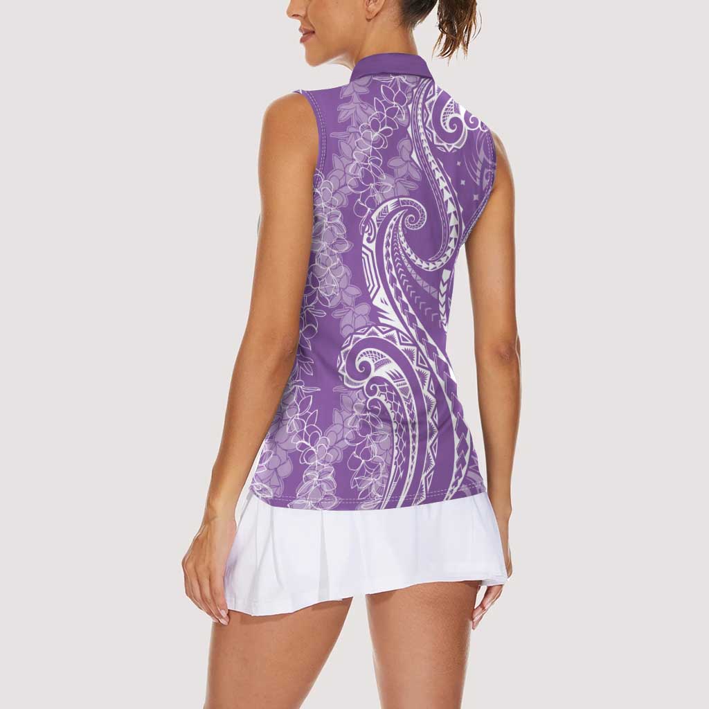 Polynesia Plumeria Lei Women Sleeveless Polo Shirt Periwinkle Curves Motif