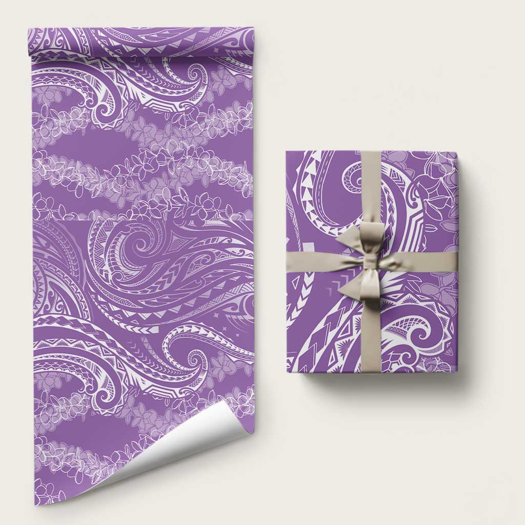 Polynesia Plumeria Lei Wrapping Paper Periwinkle Curves Motif