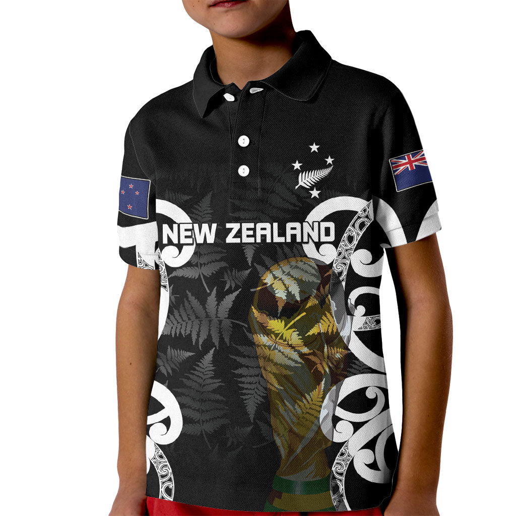 New Zealand WC2026 Custom Black Kid Polo Shirt Silver Fern