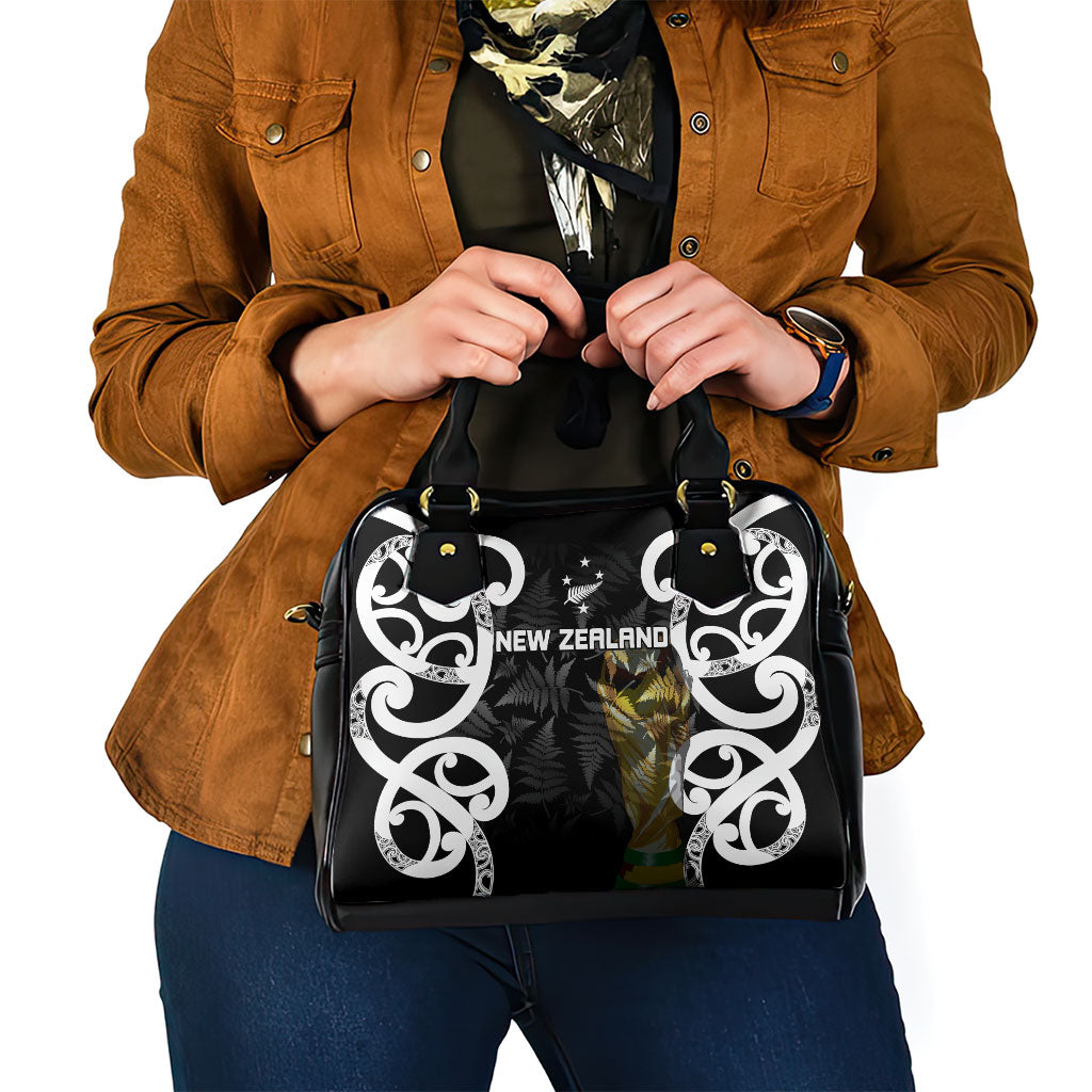 New Zealand WC2026 Black Shoulder Handbag Silver Fern