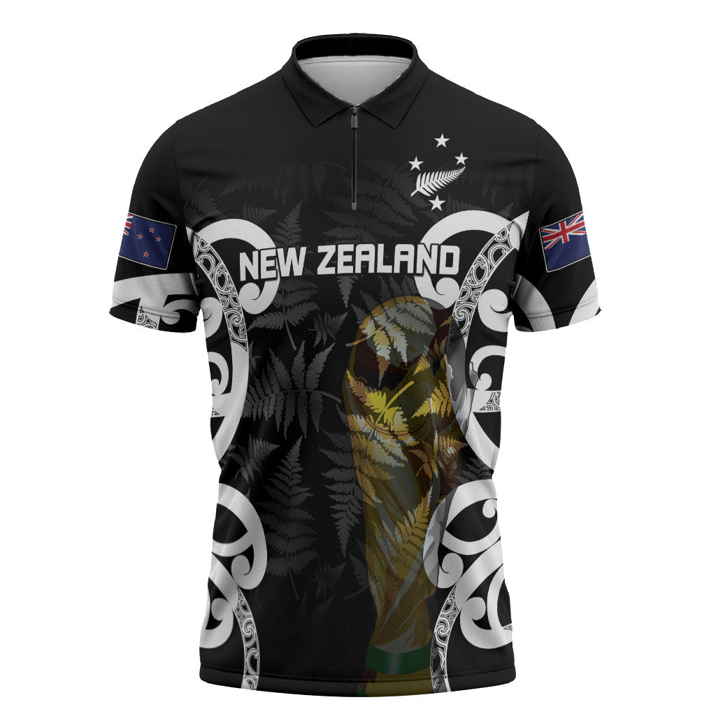 New Zealand WC2026 Custom Black Zipper Polo Shirt Silver Fern