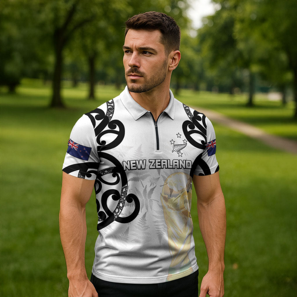 New Zealand WC2026 Custom White Zipper Polo Shirt Silver Fern