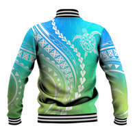 Polynesian Pride Baseball Jacket Turtle Hibiscus Luxury Style - Gradient Blue LT7 - Polynesian Pride