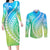 Polynesian Pride Couples Matching Long Sleeve Bodycon Dress and Long Sleeve Button Shirts Turtle Hibiscus Luxury Style - Gradient Blue LT7 Blue Green - Polynesian Pride